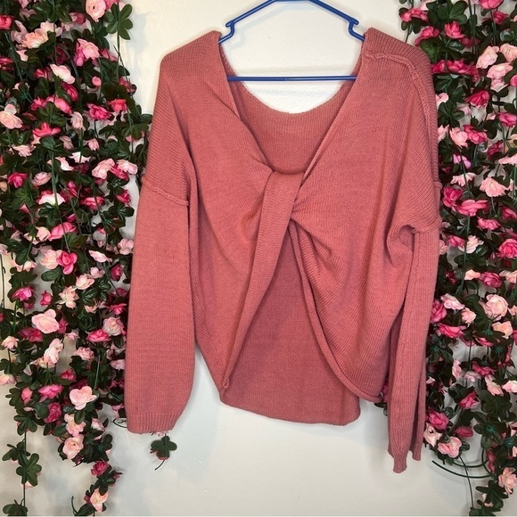 🌹Urban Outfitters Pink Sweater Tie Detail Blouse Womens Small Mauve - Picture 1 of 8